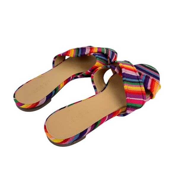 J . Crew Multicolor Rainbow Stripe Cora Criss Cross Strap Slide Sandals - Picture 7 of 11
